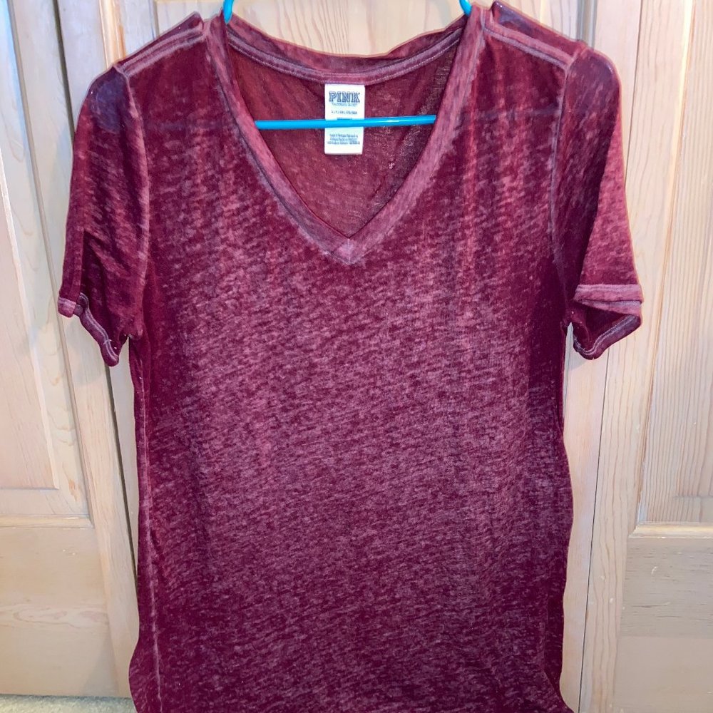 VS Pink Loungewear Maroon V-neck Tee